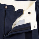 Tailored Single-Pleat Trousers in Blue Linen B1C