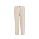 Tailored double-pleat drawstring trousers in cotton beige P2S