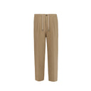 Tailored double-pleat drawstring trousers in beige linen P2S