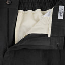 Tailored double-pleat drawstring trousers  in black linen P2S
