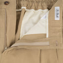 Tailored double-pleat drawstring trousers in beige linen P2S