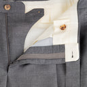 Tailored single-pleat trousers in medium grey wool & silk B1C
