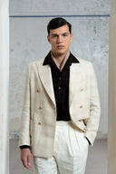 Vesuvio Double-Breasted Cream Linen Jacket