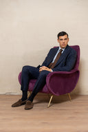 Tailored flat-front trousers blue tone-on-tone stripe B0C
