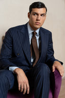 Sorrento Double-Breasted Jacket in Blue Chalk Stripe Wool