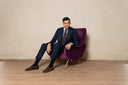 Tailored flat-front trousers blue tone-on-tone stripe B0C