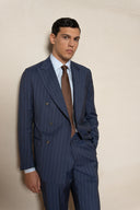 Sorrento Double-Breasted Jacket in Blue Chalk Stripe Wool