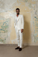 Tailored double-pleat trousers in white linen B2C