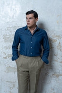 Tailored Single-Pleat Trousers in Beige Irish Linen B1C